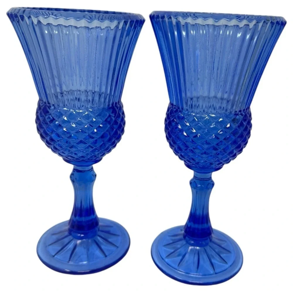 Vintage Avon Fostoria George Washington Cobalt Blue Goblets Wine Glass Cups